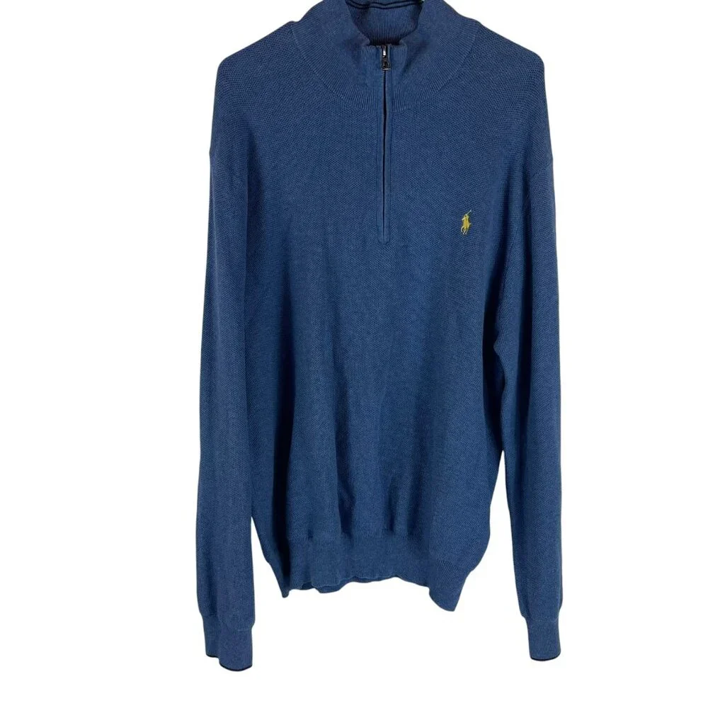 Ralph Lauren Polo Pony Sweater Sz 2XL‎ Mens Blue Pima Cotton Zip